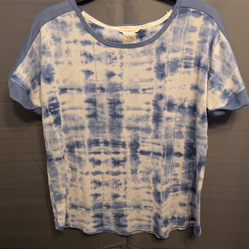 Lucky Brand Blue and White Tie-Dye Short Sleeve Tee